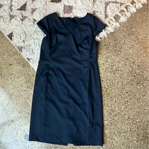 talbots navy pinstripe wool office siren knee length v neck cap sleeve dress
